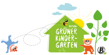 Sieger der Aktion grüner Kindergarten 2023 Ein animiertes Bild eines grünen Hauses mit Aufschrift Aktion grüner Kindergarten.