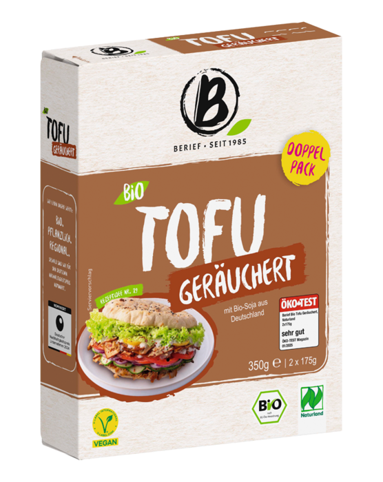 Berief Bio Tofu geräuchert Berief Packung mit Hinweis Tofu geräuchert