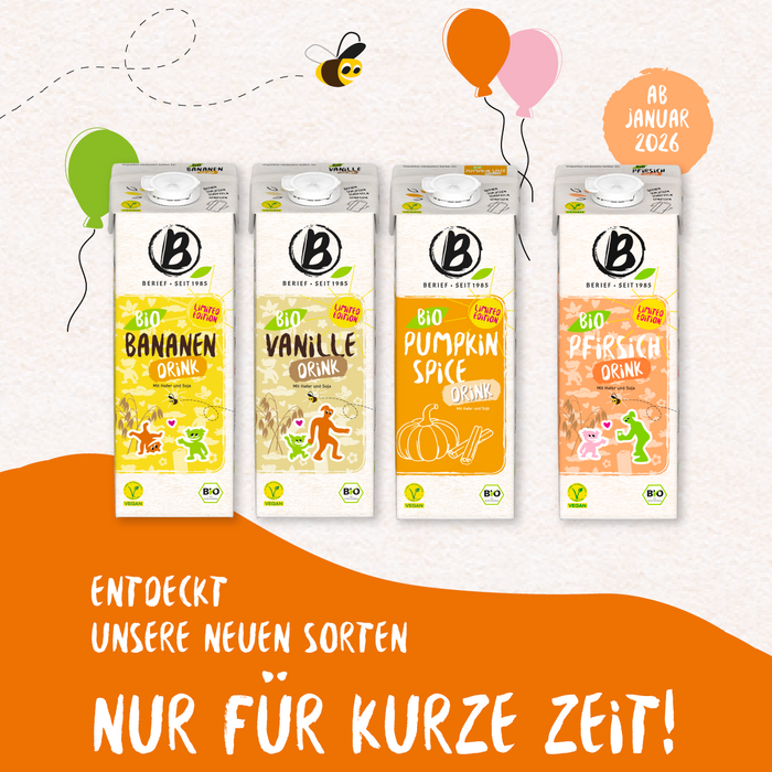 Limited Edition Drinks Symbolbild mit Getränkekartons der Limited Edition im neuen Aussehen und dem Hinweis "nur für kurze Zeit"