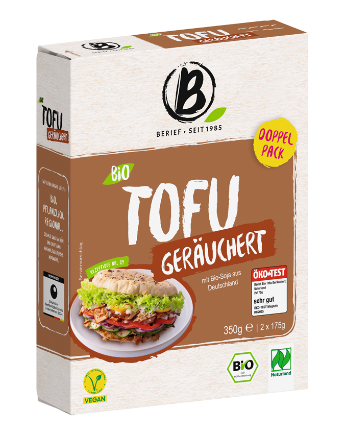 Berief Bio Tofu geräuchert Berief Packung mit Hinweis Tofu geräuchert