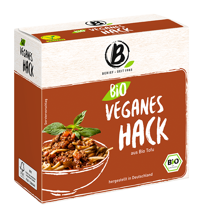 Berief Bio veganes Hack Abbildung der Berief Bio Tofu veganes Hack Packung